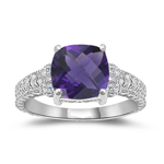 0.04 Cts Diamond & 1.58 Cts Amethyst Ring in 14K White Gold