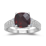 0.04 Cts Diamond & 2.86 Cts AAA Garnet Ring in 14K White Gold