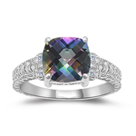 0.04 Cts Diamond & 2.12 Cts AAA Mystic Topaz Ring in 14K White Gold