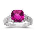 ... Ct Diamond  2.12 Ct AAA Pink Topaz Antique Filigree Ring - 14KW Gold