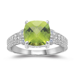 0.04 Ct Diamond & 2.04 Ct 8 mm AAA Cush-Check Peridot Ring in 14KW Gold