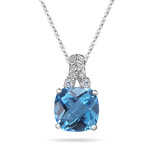 0.04 Ct Diamond & 2.12 Ct Swiss Blue Topaz Filigree Pendant- 14KW Gold