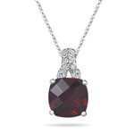 0.04 Cts Diamond & 2.50 Cts Garnet Filigree Pendant in 14K White Gold