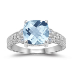 0.04 Ct Diamond-1.94 Ct 8mm AA Cush-Check Aquamarine Ring in 14KW Gold